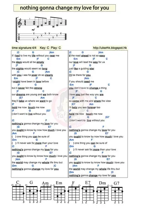 《nothings gonna change my love for you吉他谱》_阿发_c调_吉他