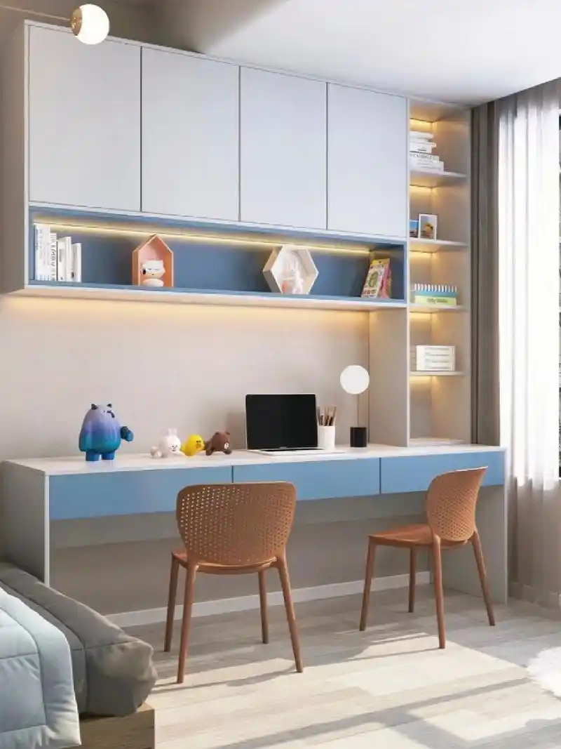 清新系儿童房书桌 书柜一体化设计!
