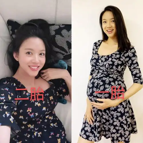 正文  之前张梓琳在15年怀孕的时候也晒出过一张碎花裙的孕肚照,两张