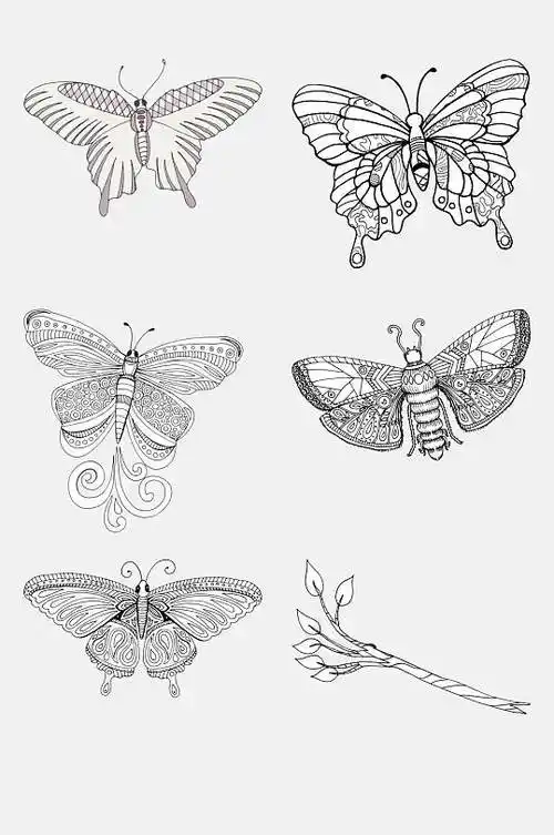 免抠黑白蝴蝶图片-免抠黑白蝴蝶素材下载-众图网