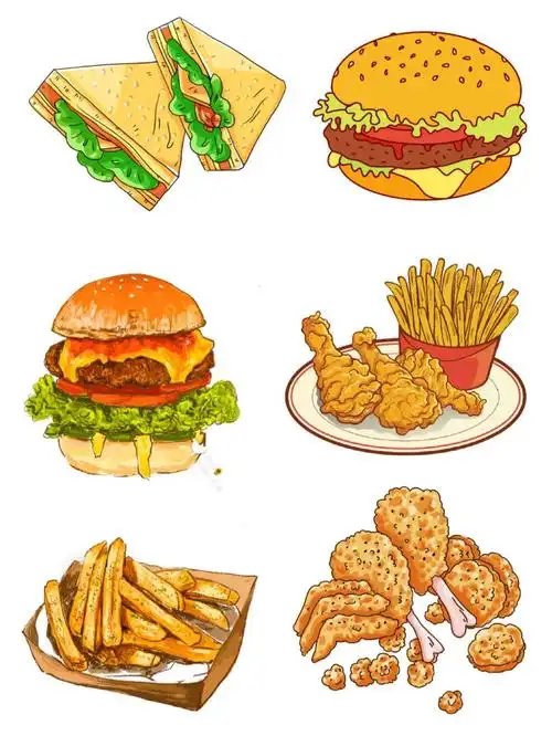 绘画素材炸鸡汉堡和薯条