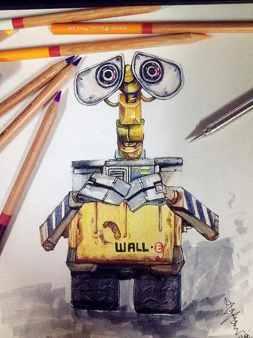 手绘彩铅马克笔~机器人瓦力