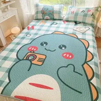 夏季大版卡通乳胶凉席三件套18m双人空调软席子可折叠水洗冰丝席红色