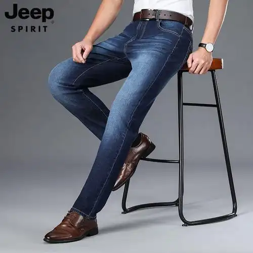 吉普jeep牛仔裤男薄款直筒宽松男休闲裤微弹力男裤60002b