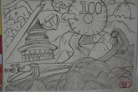 建党一百周年素描画精品