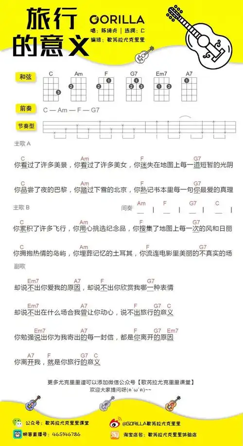 陈绮贞旅行的意义尤克里里弹唱谱小清新歌曲中的经典