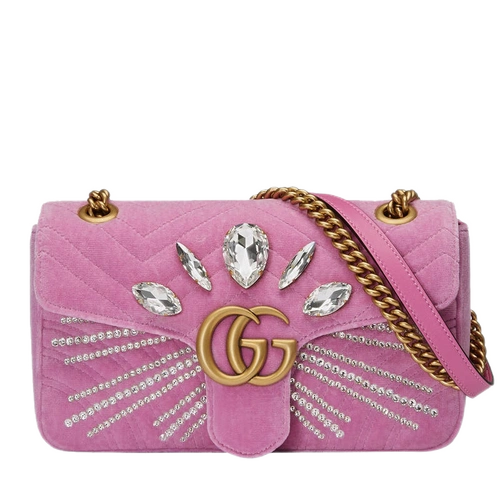 情人节礼物gucci古驰粉色丝绒marmont斜挎包礼物粉红色26cm