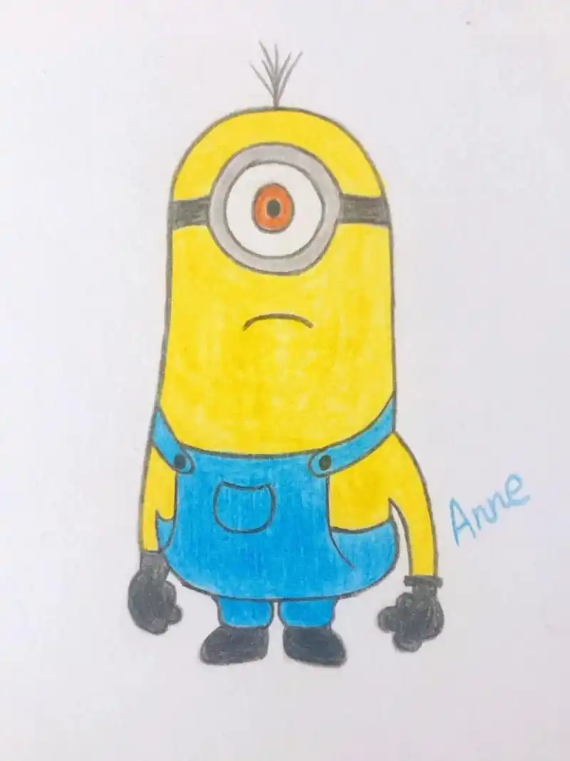 小黄人彩铅简笔画#卡通动漫简单画画过程图 先画铅笔草图,画好彩铅