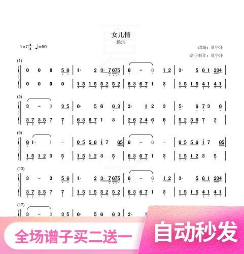 夏宇泽的小商铺的优惠券大全—《女儿情》杨洁 钢琴谱 双手简谱