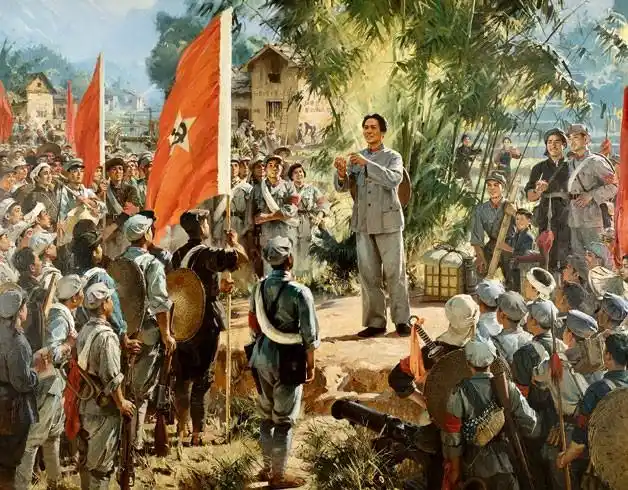 纪念建党95周年油画:步调一致才能胜利