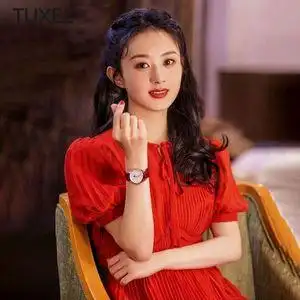 tuxee赵丽颖明星同款衣服红色连衣裙女夏气质收腰泡泡袖中长裙子