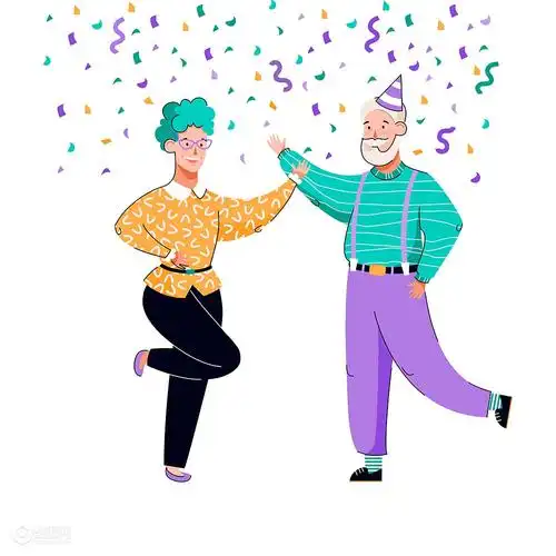 老年夫妻跳舞恩爱爷爷奶奶插画