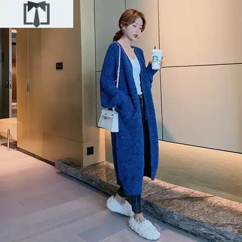 suntek毛衣外套女宽松外穿慵懒风上衣2021新款中长款开衫秋冬针织衫外