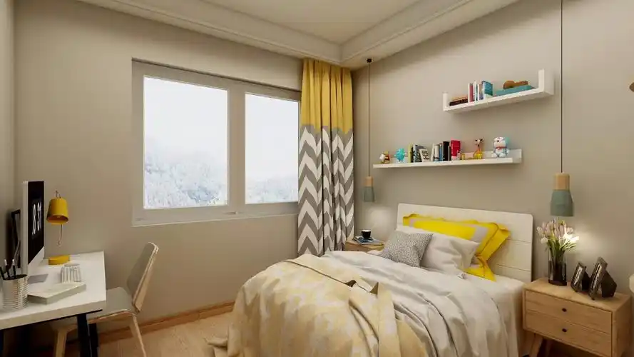 卧室的色彩为暖色调.