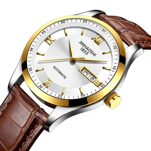 新款鳄鱼纹真皮带男表正品男士全自动机械表防水商务双日历手表优惠券