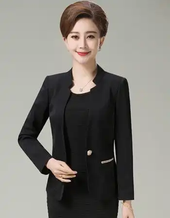 春秋季女装小西服中年妈妈装修身立领短款外套黑色白色中老年西装