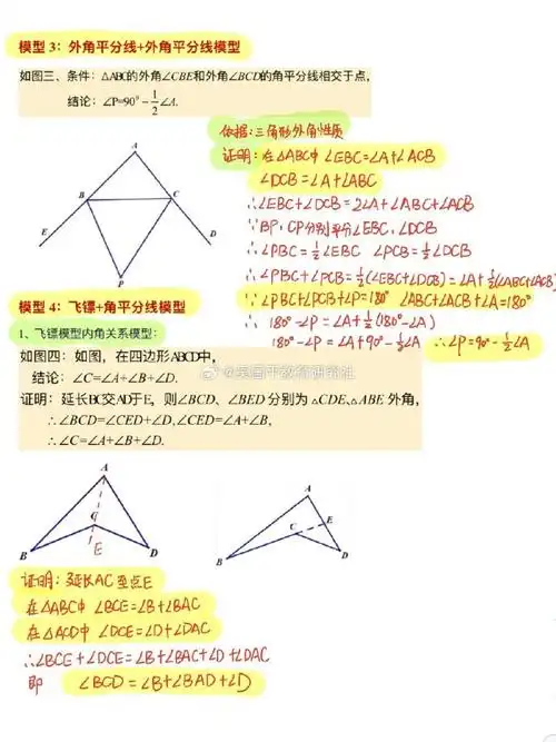 拐点模型及结论;  图36615—图56615:三角形角平分线模型