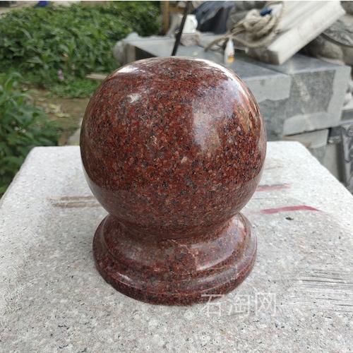 花岗岩石材大理石制品门柱石头球车挡石红色围墙球印度红石球柱头
