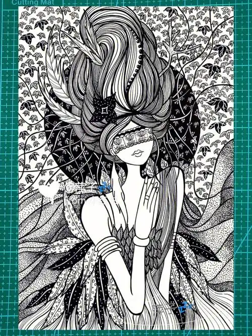 黑白线描人物装饰画