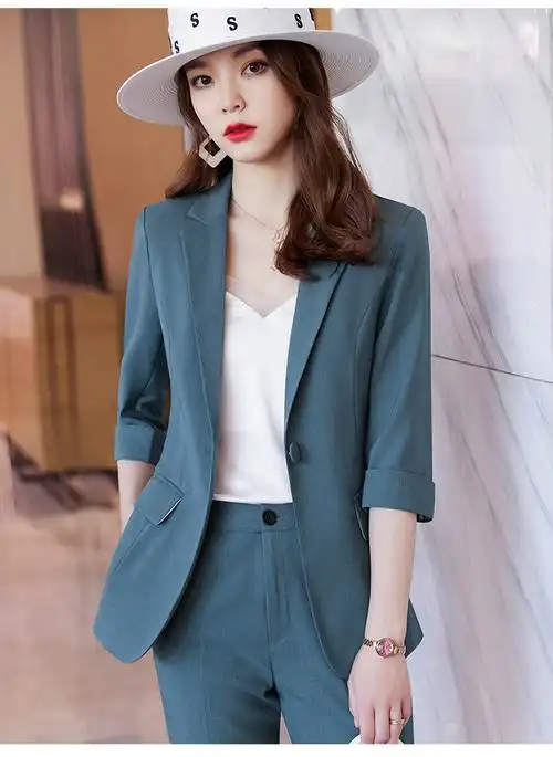 七分袖小西装外套女春夏优雅女神范正装洋气百搭西服套装两件套薄