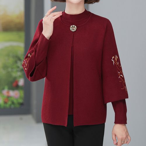 喜妈妈婆婆婚宴装春秋季中年高端胖奶奶高贵年轻款平时可穿两件套