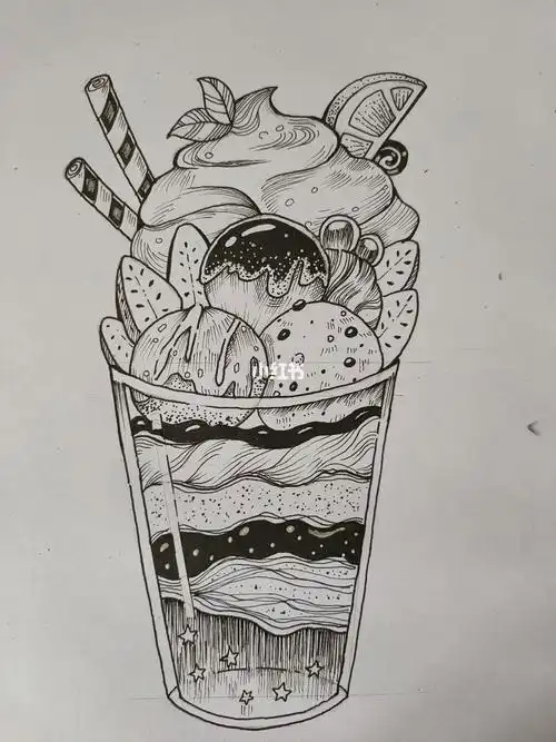 针管笔临摹线描黑白装饰画