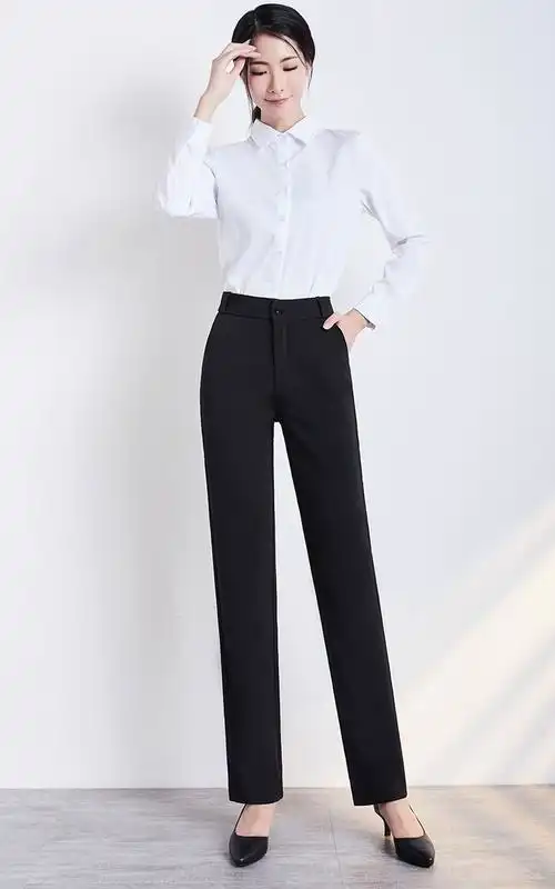 新款西裤女ol职业装工作长裤高腰黑色秋冬款直筒长裤 黑色 加绒【一体