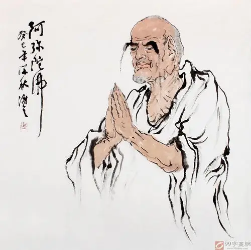 陈漫之四尺斗方佛像《阿弥陀佛》 - 佛禅高士 - 99字画网