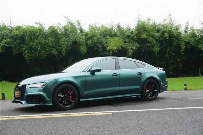 奥迪a7改色电光宝石绿 汽车贴膜不伤原车漆 长沙汇格车研
