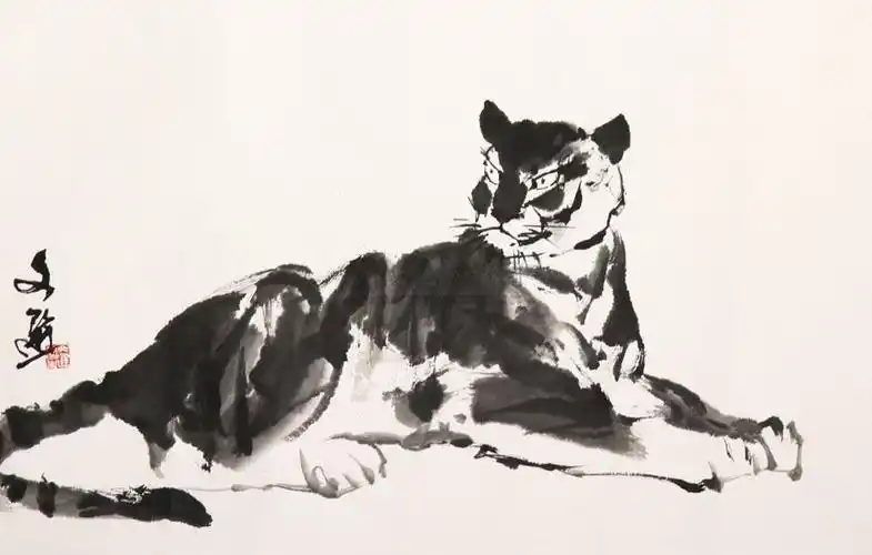 0655豹图镜心水墨纸本