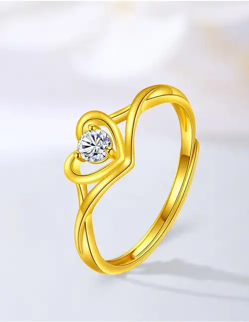 黎丝莱顿 黄金戒指女爱心形足金999结婚活口戒子珠宝首饰送女友礼物