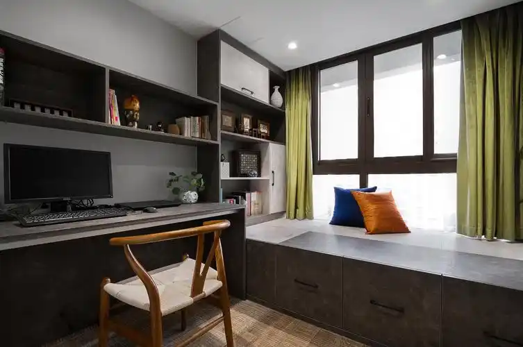功能区窗帘装修效果图明亮124平现代四居书房案例图