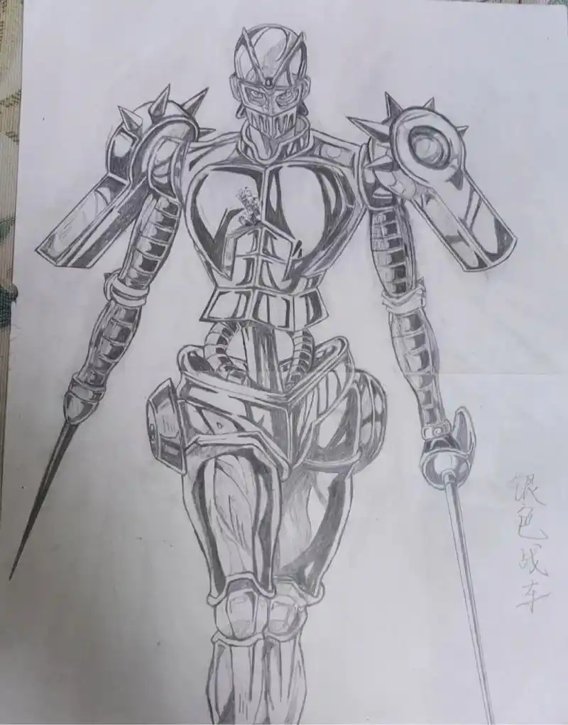 浅画一辆银色战车 没学过构图,可能有些别扭