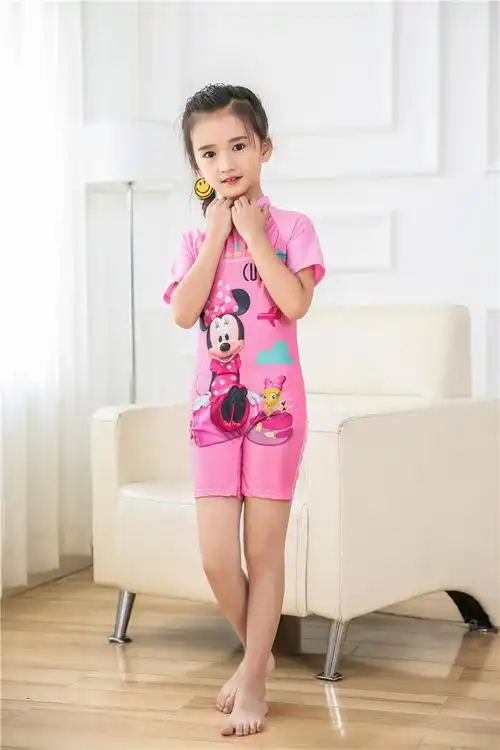 公主卡通儿童连体游泳衣 女童防晒 女孩短袖平角泳衣 kt 送泳帽 85