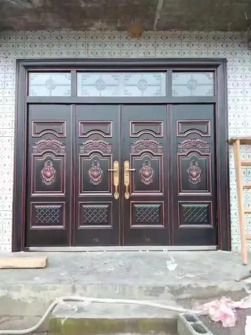 农村别墅大门双开进户大门别墅庭院锌铁合金对开入户大门仿铜大门