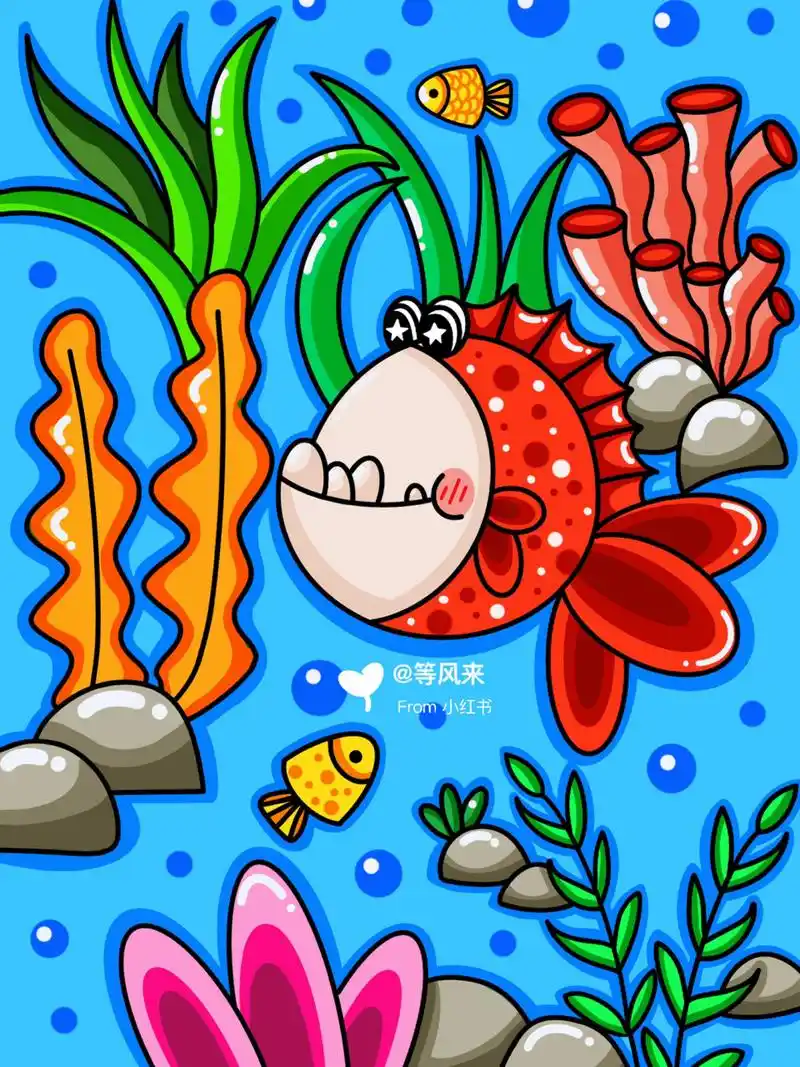 小鱼 小丑鱼 创意画 儿童画 简笔画 有线稿 #创意美术儿童画# #儿童简