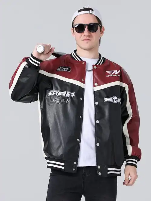 男士人造皮革pu皮夹克春秋季开衫机车风外套防风赛车摇滚皮衣跨境