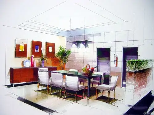 两室两厅室内餐厅设计手绘效果图