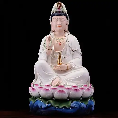 水莲自在观音佛像摆件陶瓷家用供奉观世音菩萨镇宅摆件保平安厂家