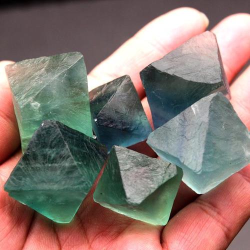 天然水晶碎石原石蓝绿色萤石八面体大颗粒标本摆件石观赏装饰盆景