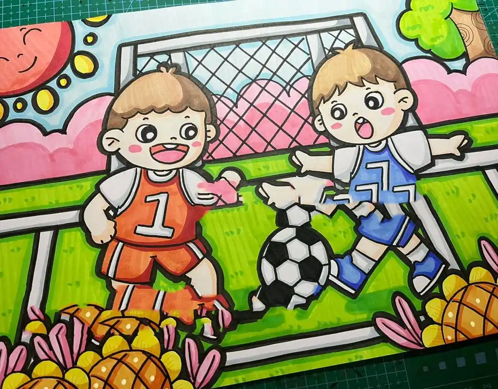 《踢足球》,《世界杯》《运动》儿童画 幼 运动儿童画 	 原创不易