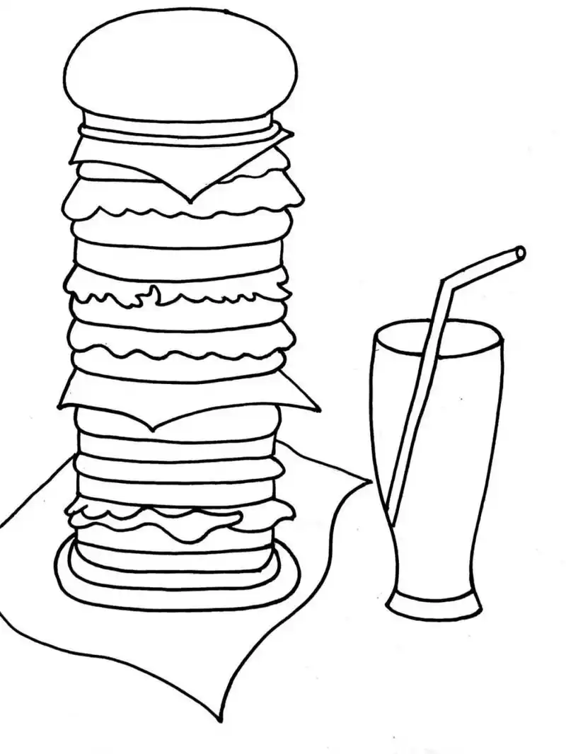 汉堡92黑白线描|儿童画 有步骤图 材料:素描纸,双头油性勾线笔