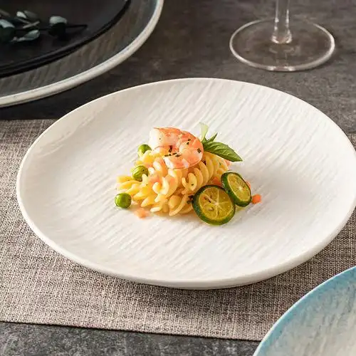 白色流沙盘牛排盘牛扒西餐盘子高颜值摆盘餐具轻奢平盘浅盘