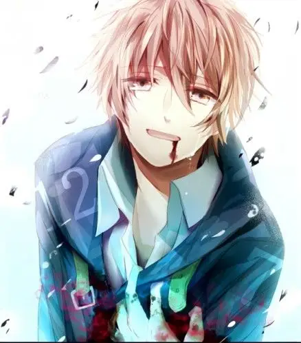 一张动漫图片,少年少年均可,表情是哭泣,同时嘴在笑(凄美,绝望的笑容)