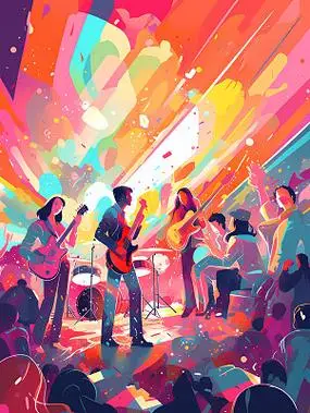 演唱会舞台效果背景音乐会背景音乐节背景漫画旧漫风音乐节弹吉他举行