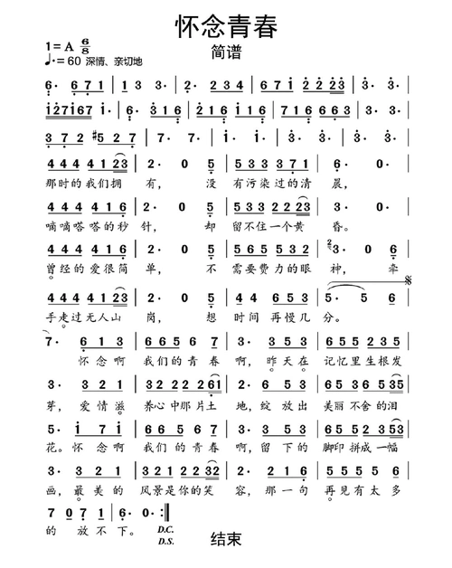 怀念青春简谱乐谱