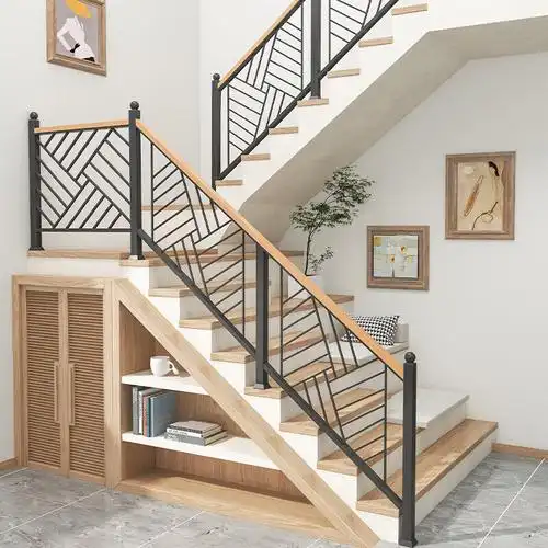 夜语时适用于定制铁艺楼梯扶手户外阳台护栏飘窗阁楼铁栏杆实木室内外