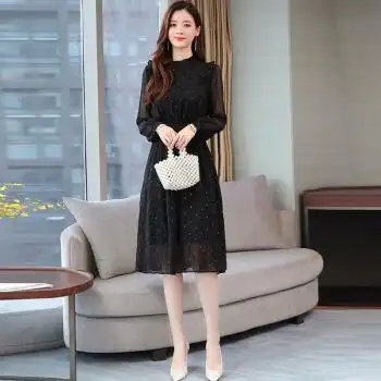 商品joy of joy 京东女装2019秋季新款女装雪纺连衣裙中长款收腰显瘦