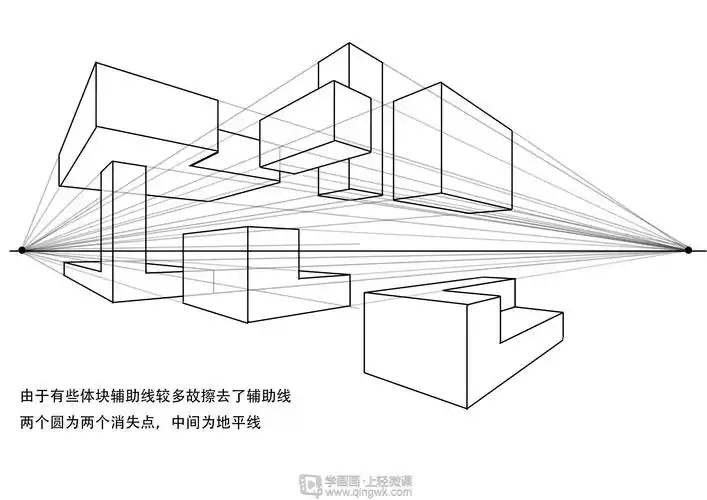 临摹两点透视正方体—美术基础两点透视的训练