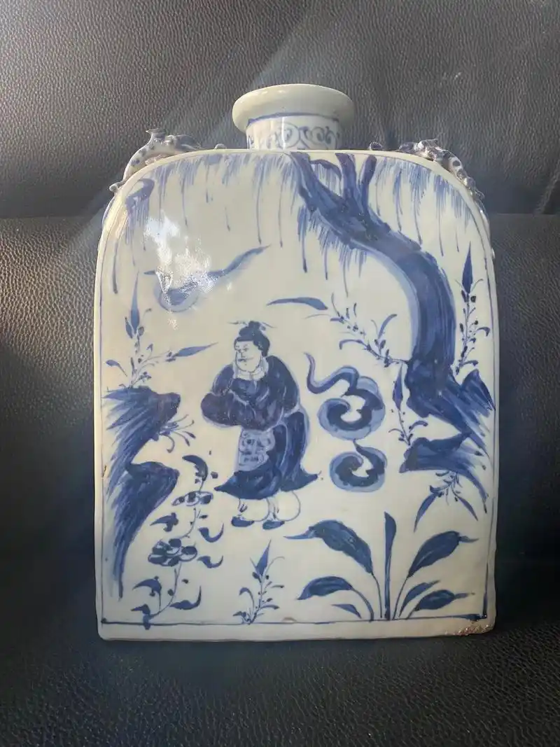 元青花螭龙四系人物故事图扁瓶,高约23.5cm 口径约5.5 - 抖音